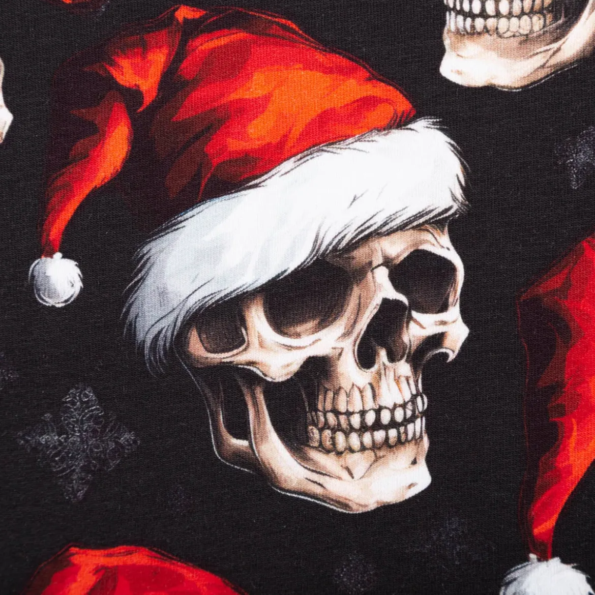 French Terry Weihnachtsstoff Skulls Totenköpfe schwarz rot 145cm