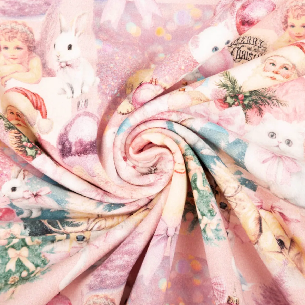 French Terry Weihnachtsstoff rosa Sweet Xmas – Baumwolll Sweat mit Weihnachtsmotiv 1,50 m Breite