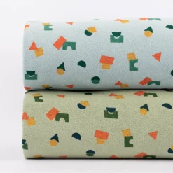 Frotteestoff Stretch Frottee Geometrie Bauklötze grün orange blau ocker 1,5m Breite