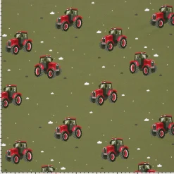 Fräulein von Julie Jersey Stoff Baumwolljersey Traktor Digitaldruck grün rot 1,50m Breite