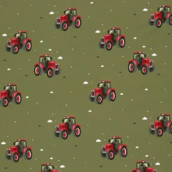 Fräulein von Julie Jersey Stoff Baumwolljersey Traktor Digitaldruck grün rot 1,50m Breite