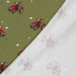 Fräulein von Julie Jersey Stoff Baumwolljersey Traktor Digitaldruck grün rot 1,50m Breite