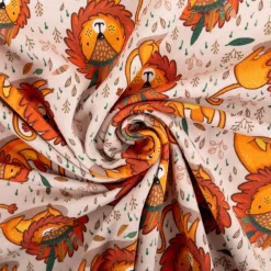 Fräulein von Julie Jersey Stoff Baumwolljersey Löwe Digitaldruck beige orange 1,50m Breite