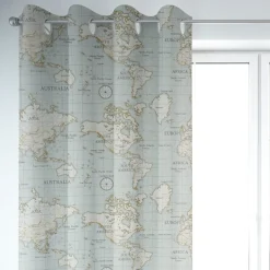 Fryett`s Englischer Dekostoff Baumwollstoff Halbpanama Weltkarte hellblau 138cm Breite