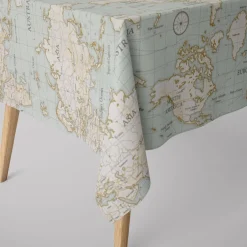Fryett`s Englischer Dekostoff Baumwollstoff Halbpanama Weltkarte hellblau 138cm Breite