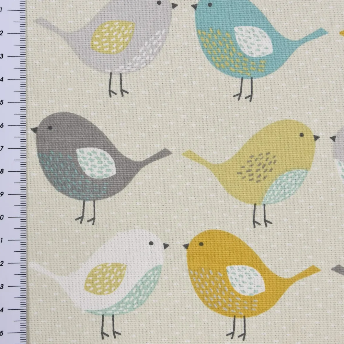 Fryett`s Englischer Dekostoff Baumwollstoff Halbpanama Birds Vögel beige grau mint senf 138cm Breite