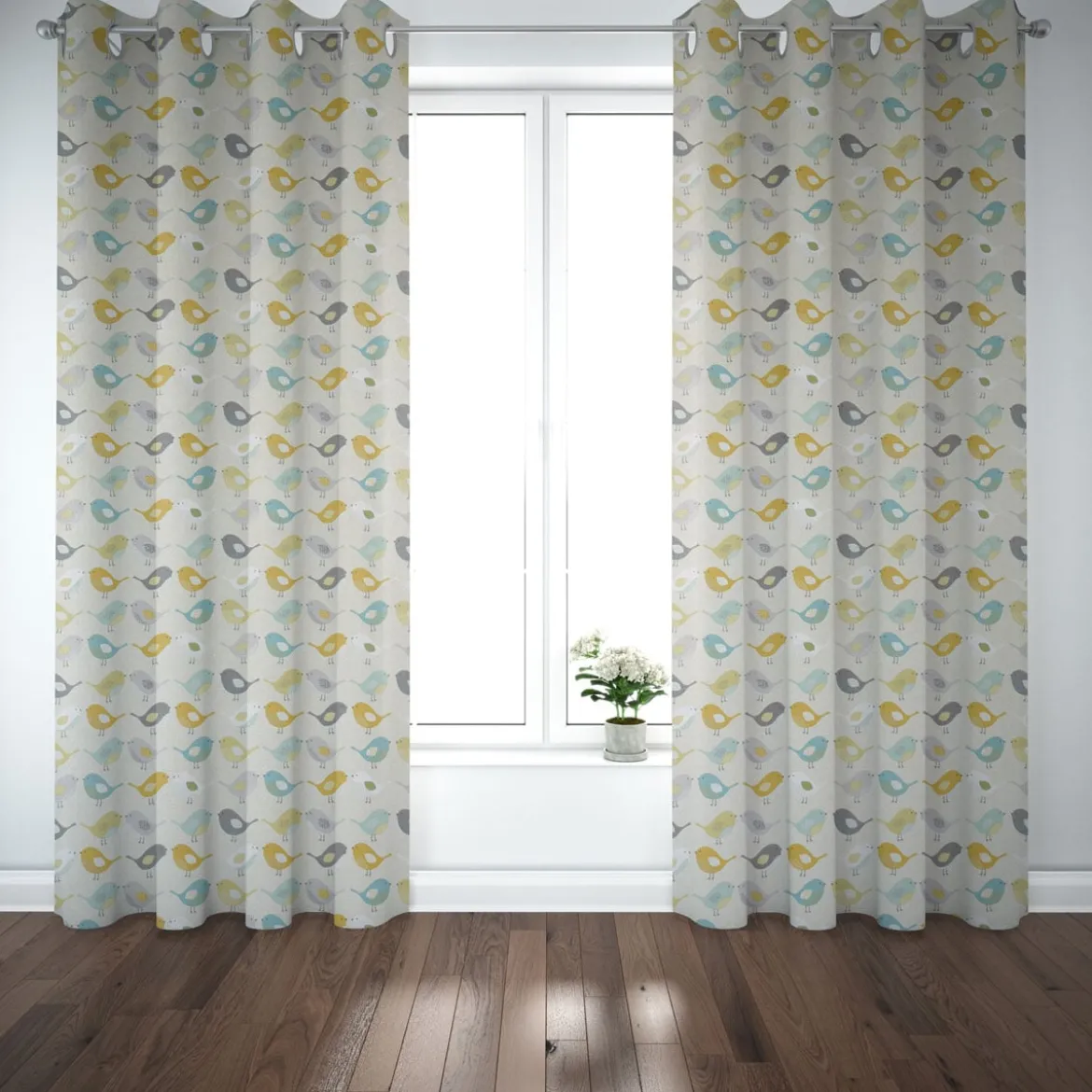 Fryett`s Englischer Dekostoff Baumwollstoff Halbpanama Birds Vögel beige grau mint senf 138cm Breite