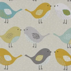 Fryett`s Englischer Dekostoff Baumwollstoff Halbpanama Birds Vögel beige grau mint senf 138cm Breite