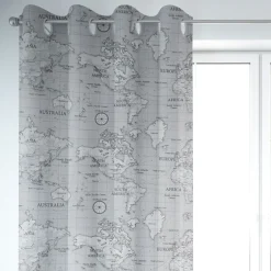 Fryett`s Englischer Dekostoff Baumwollstoff Halbpanama Weltkarte grau 138cm Breite