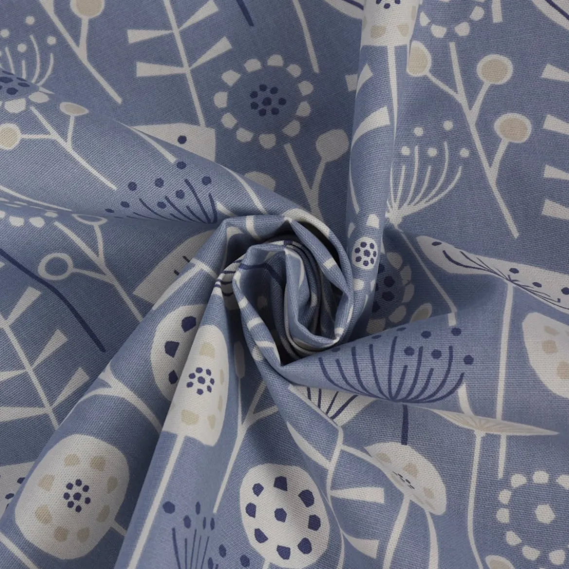 Fryett`s Englischer Dekostoff Baumwollstoff Halbpanama Blumen abstrakt blau 138cm Breite
