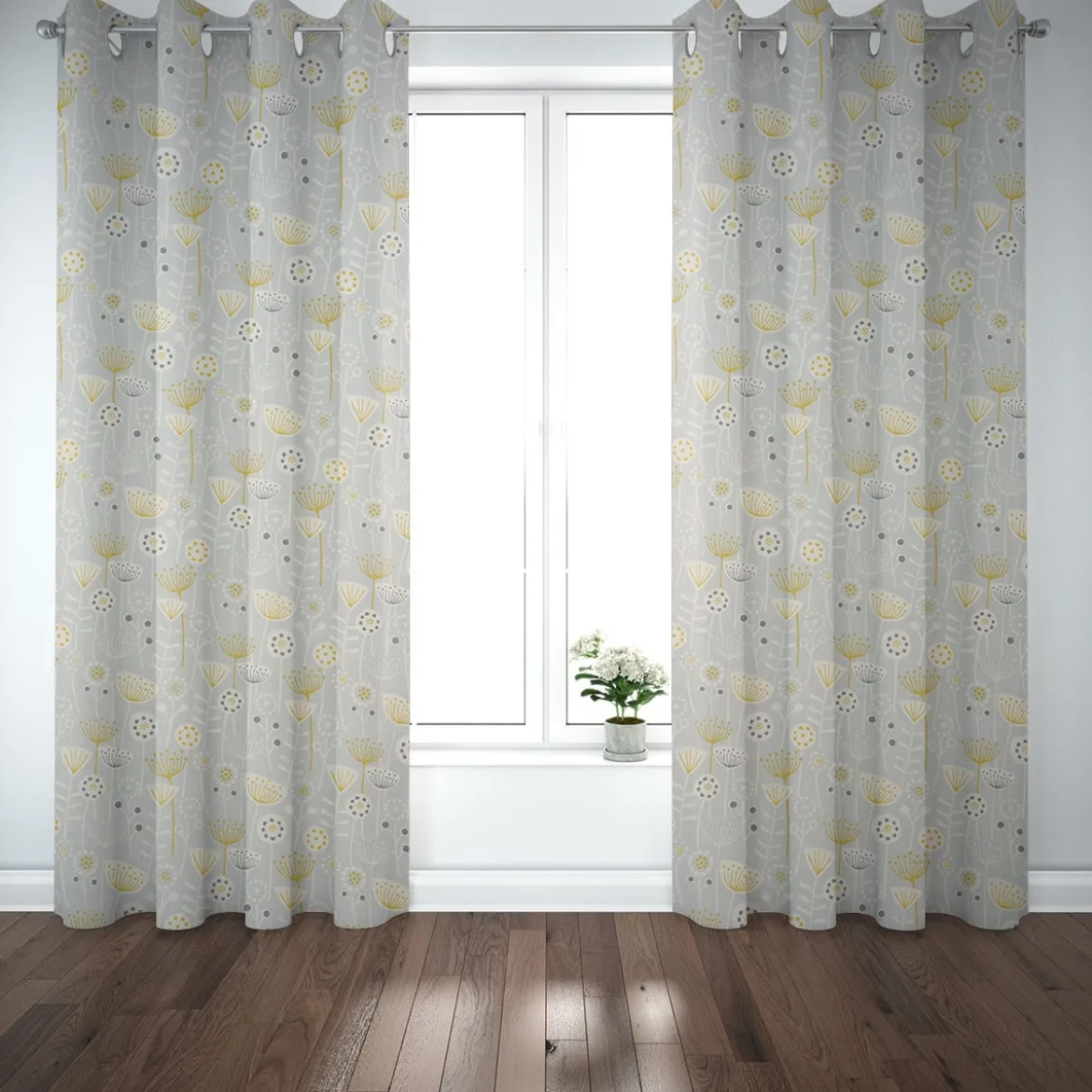 Fryett`s Englischer Dekostoff Baumwollstoff Halbpanama Blumen abstrakt grau 138cm Breite