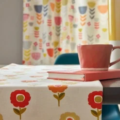 Fryett`s Englischer Dekostoff Baumwollstoff Halbpanama Blumen beige orange 138cm Breite