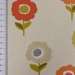 Fryett`s Englischer Dekostoff Baumwollstoff Halbpanama Blumen beige orange 138cm Breite