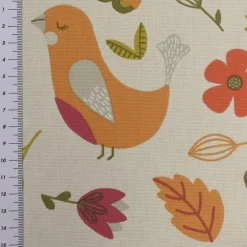 Fryett`s Englischer Dekostoff Baumwollstoff Halbpanama Blumen Vögel beige bunt 138cm Breite
