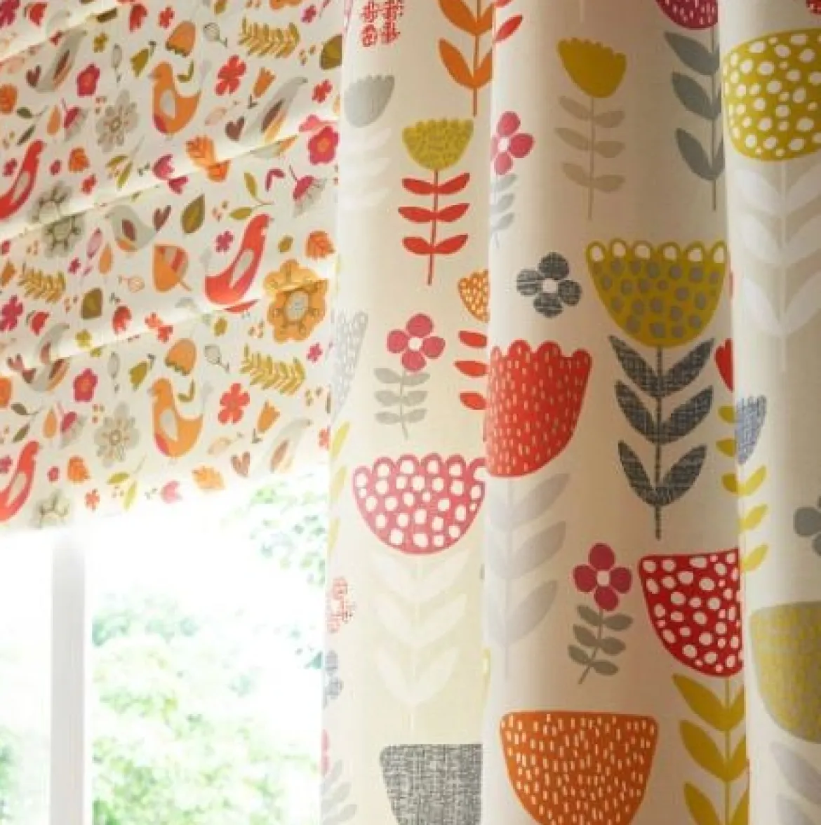 Fryett`s Englischer Dekostoff Baumwollstoff Halbpanama Blumen Vögel beige bunt 138cm Breite