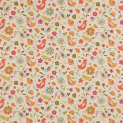 Fryett`s Englischer Dekostoff Baumwollstoff Halbpanama Blumen Vögel beige bunt 138cm Breite