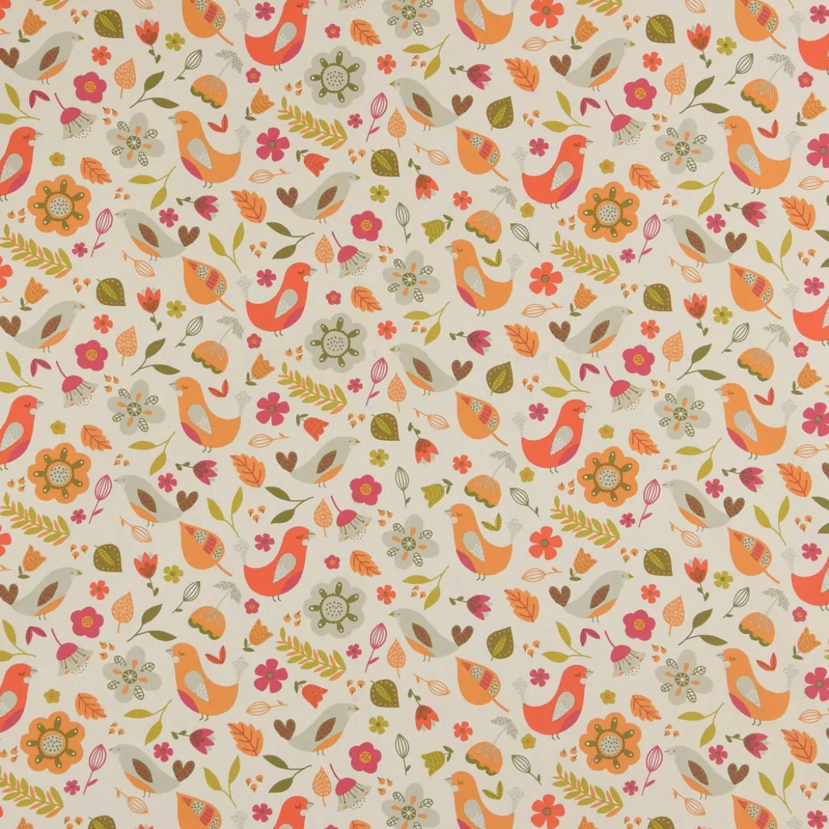 Fryett`s Englischer Dekostoff Baumwollstoff Halbpanama Blumen Vögel beige bunt 138cm Breite