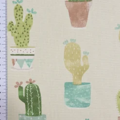 Fryett`s Englischer Dekostoff Baumwollstoff Halbpanama Cactus Kaktus Kakteen natur grün 138cm Breite