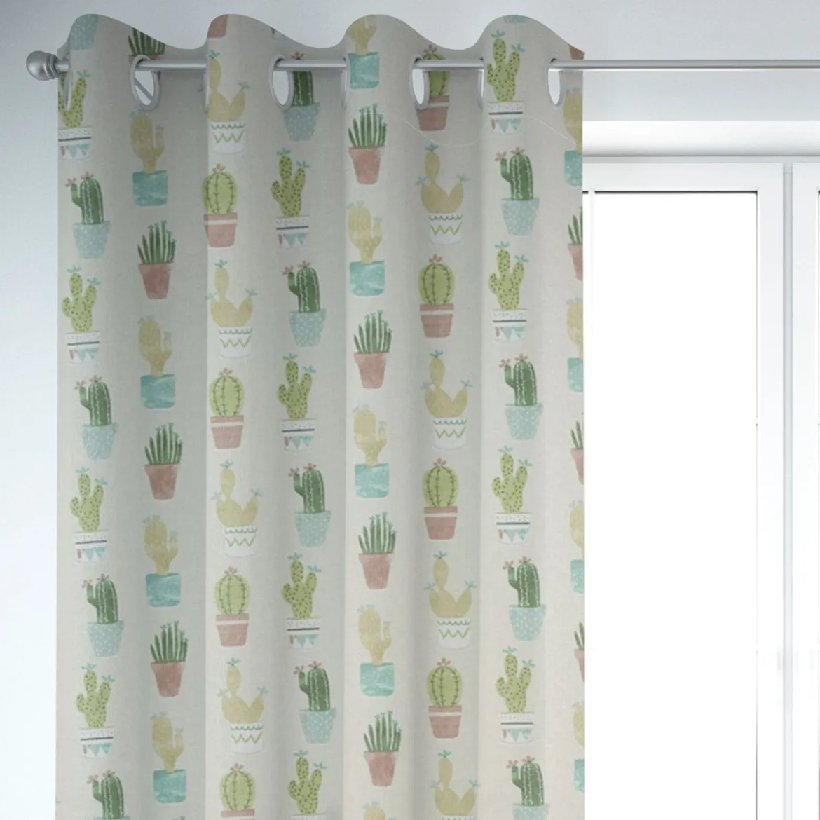 Fryett`s Englischer Dekostoff Baumwollstoff Halbpanama Cactus Kaktus Kakteen natur grün 138cm Breite