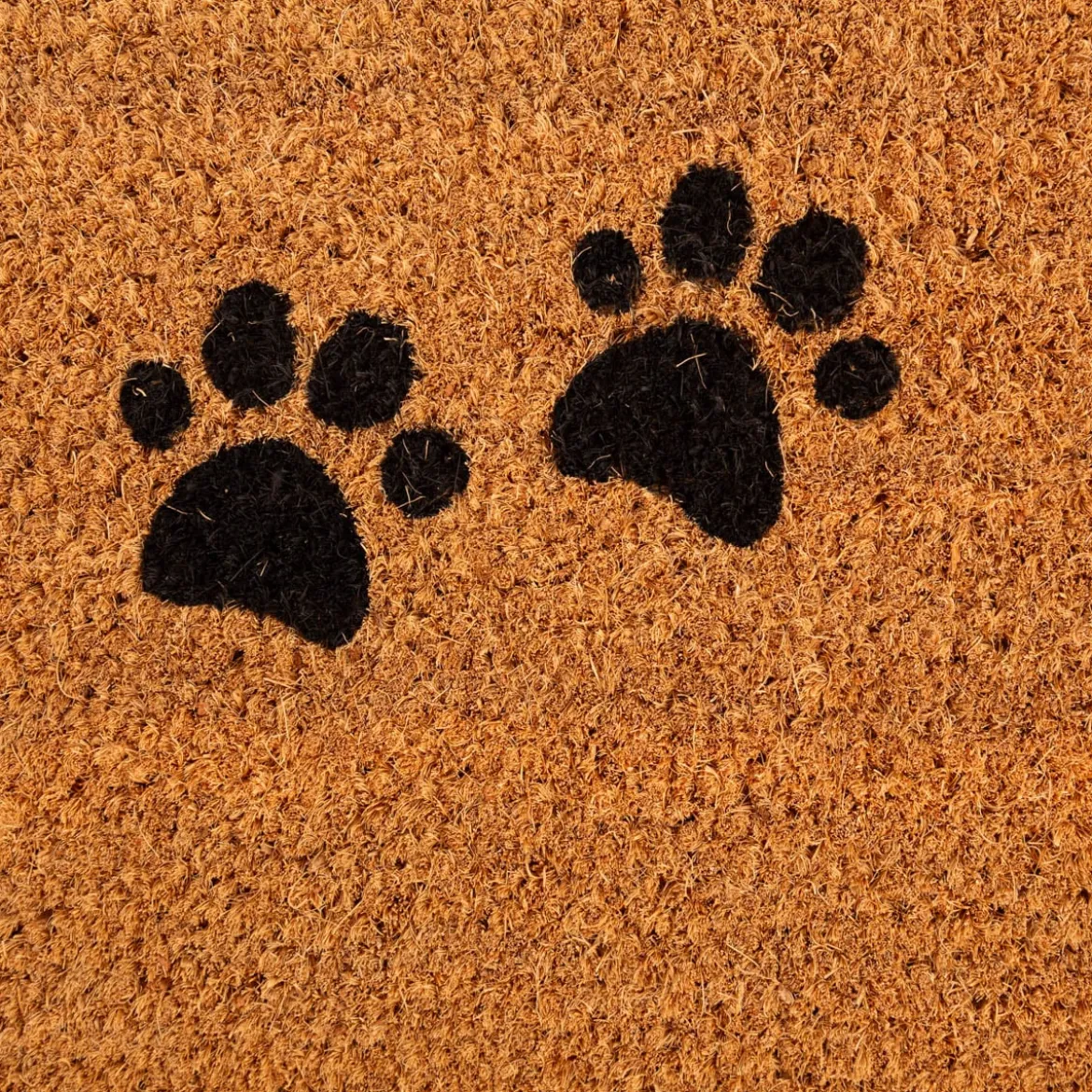 Fußmatte Katzenpfoten Kokosnussfaser Kunststoff natur braun schwarz 75x45x1cm von Clayre & Eef