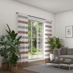 Gardine Allegra verdeckte Schlaufen Streifen weiß grau rot 140x245cm (BxH)