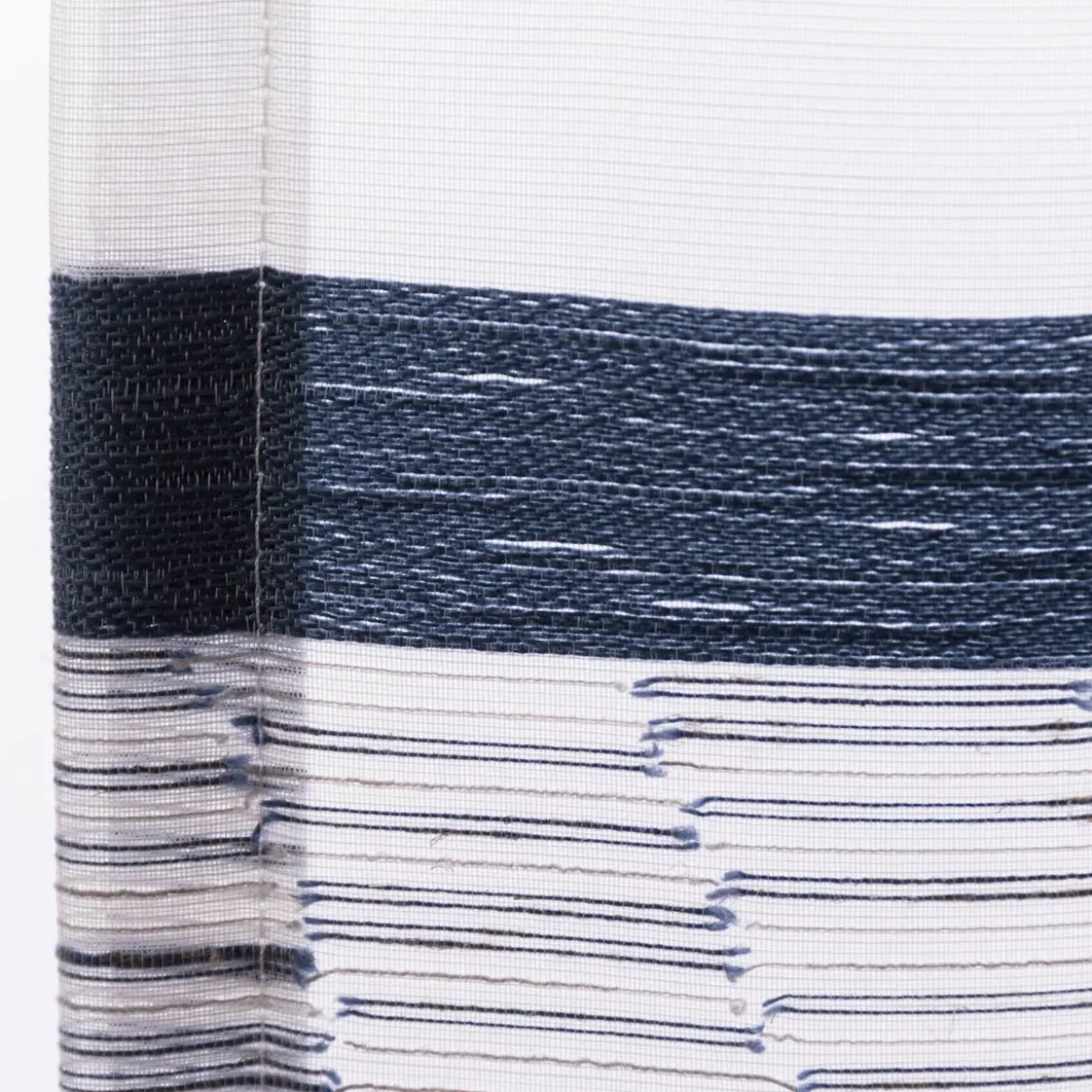 Gardine Emiliana verdeckte Schlaufen Scherli Streifen weiß blau 144x245cm (BxH)