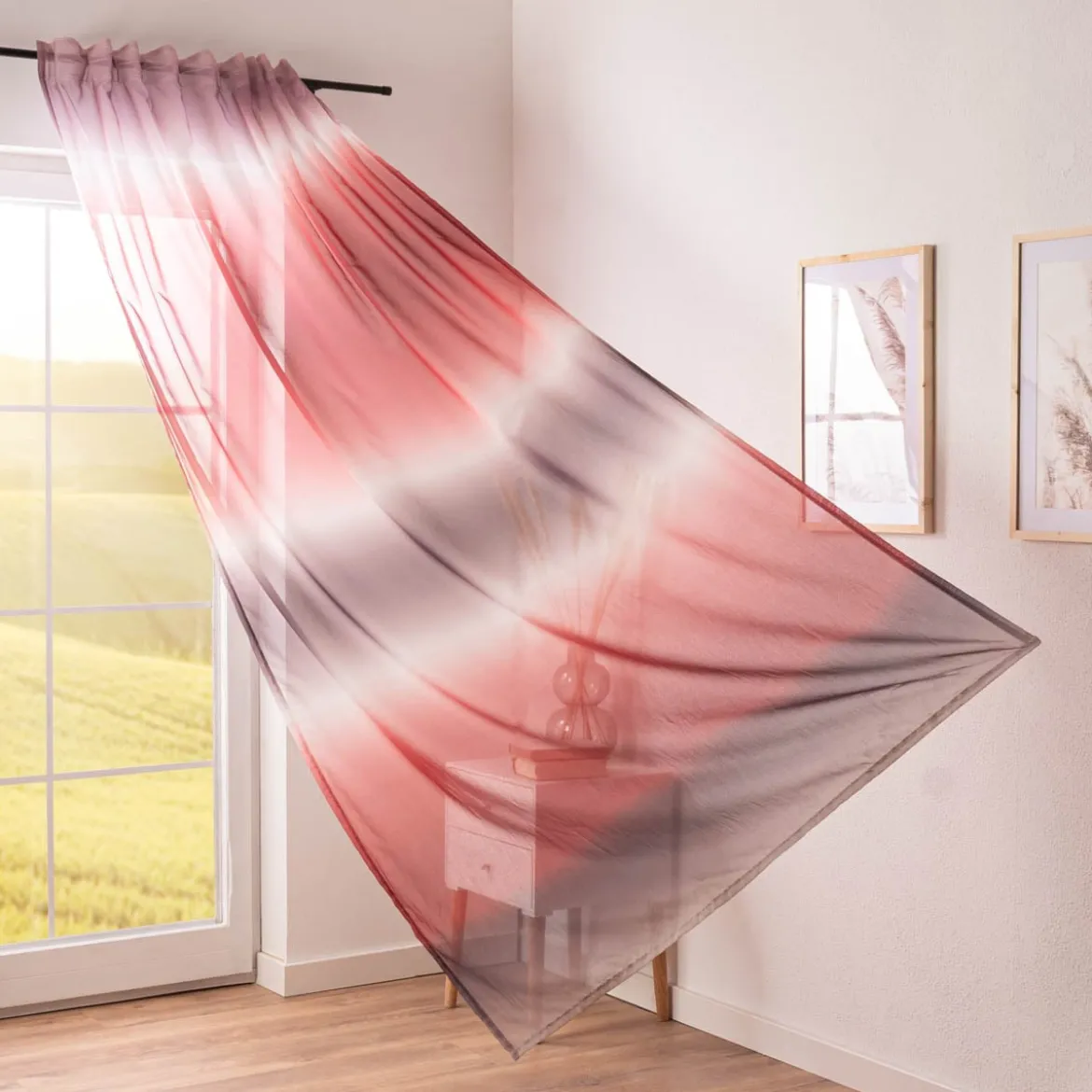 Gardine Evolution Elbersdrucke halbtransparent Farbverlauf rot lila weiß 140cmx255cm