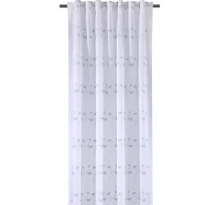 Gardine mit Schlaufenband Blümchen-Stickerei weiß mintgrün 140x245cm