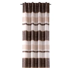 Gardine mit Schlaufenband Jacquard Streifen weiß dunkelgrau beige 140x245cm
