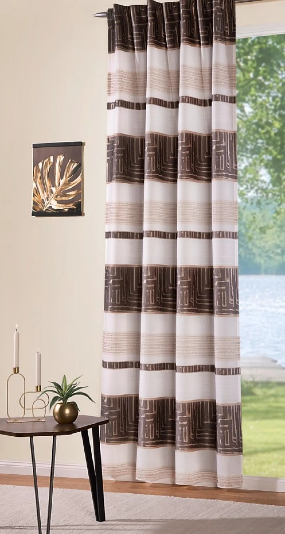 Gardine mit Schlaufenband Jacquard Streifen weiß blaugrau 140x245cm