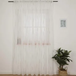 Gardine mit Schlaufenband Voile Boucle-Streifen Wollweiß Grau in div. Größen