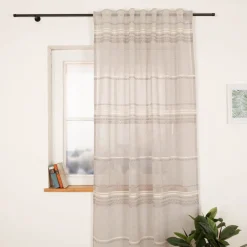 Gardine mit Schlaufenband Voile Boucle-Streifen Grau 140x245cm