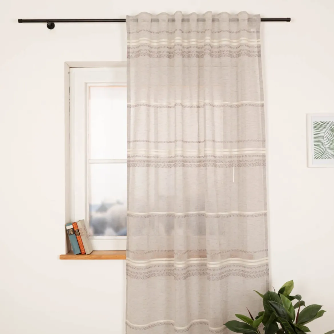 Gardine mit Schlaufenband Voile Boucle-Streifen Grau 140x245cm