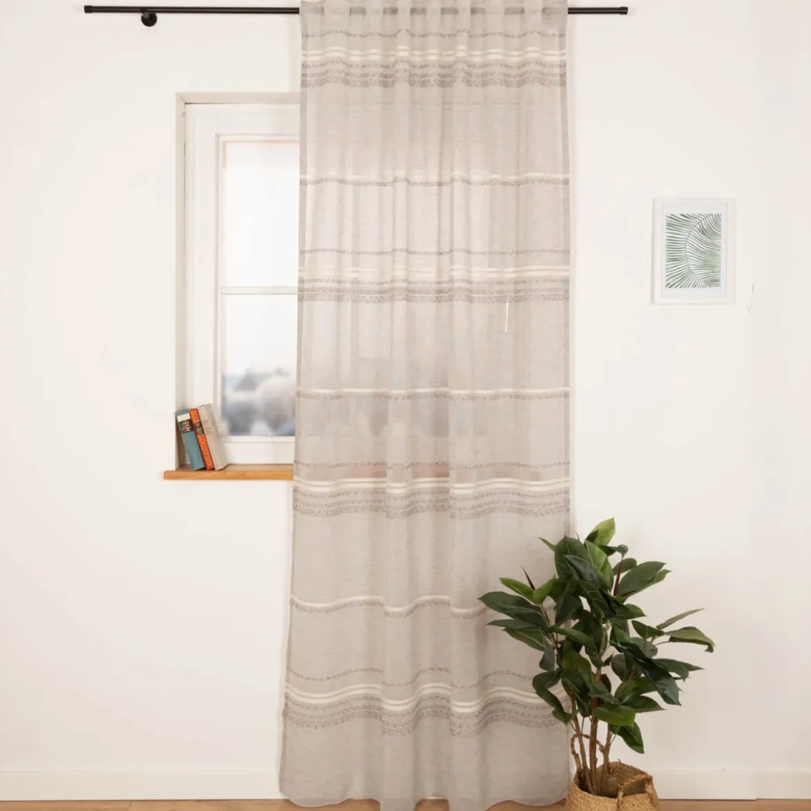 Gardine mit Schlaufenband Voile Boucle-Streifen Grau 140x245cm