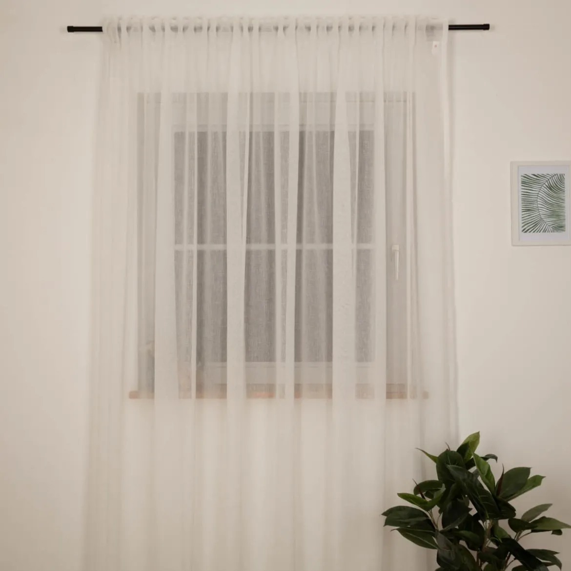Gardine mit Schlaufenband Voile Leinenstruktur transparent wollweiß in div. Größen