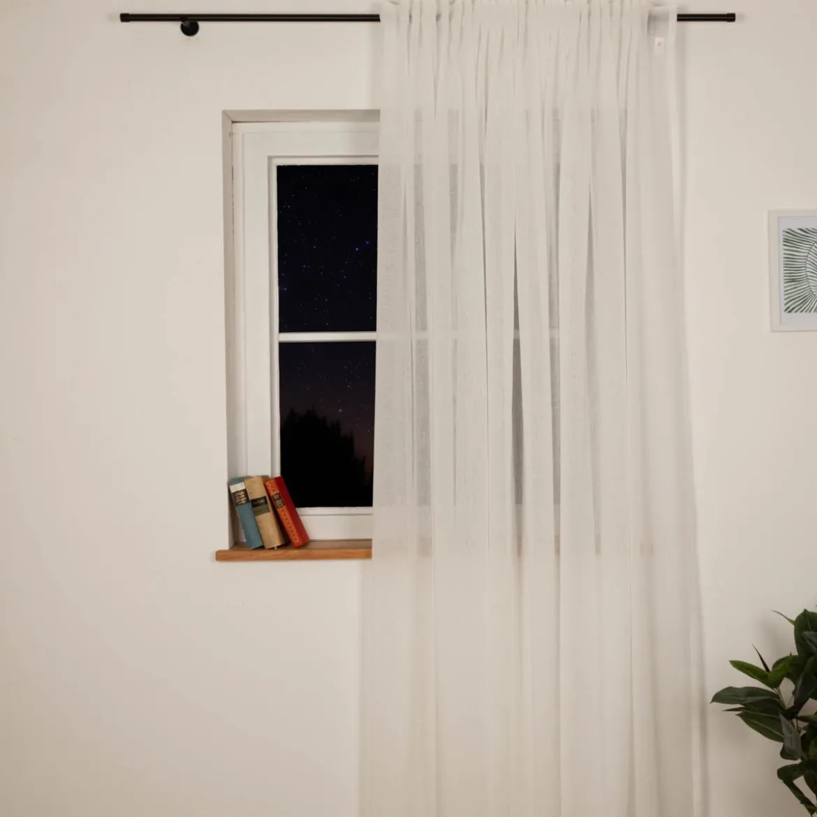 Gardine mit Schlaufenband Voile Leinenstruktur transparent wollweiß in div. Größen