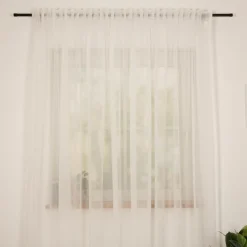 Gardine mit Schlaufenband Voile Leinenstruktur transparent wollweiß in div. Größen