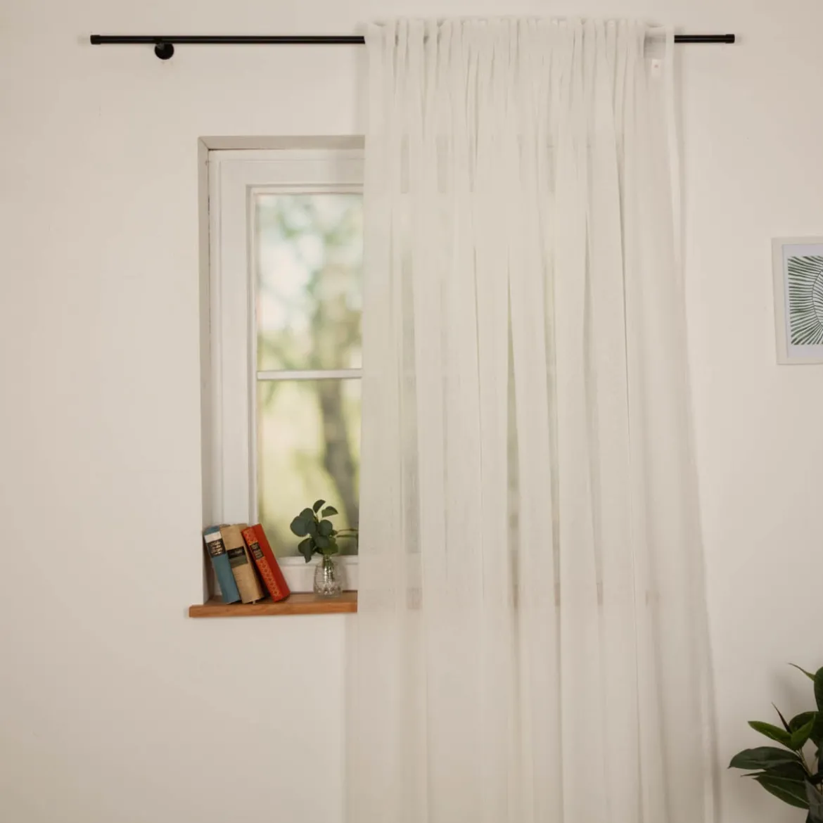 Gardine mit Schlaufenband Voile Leinenstruktur transparent wollweiß in div. Größen