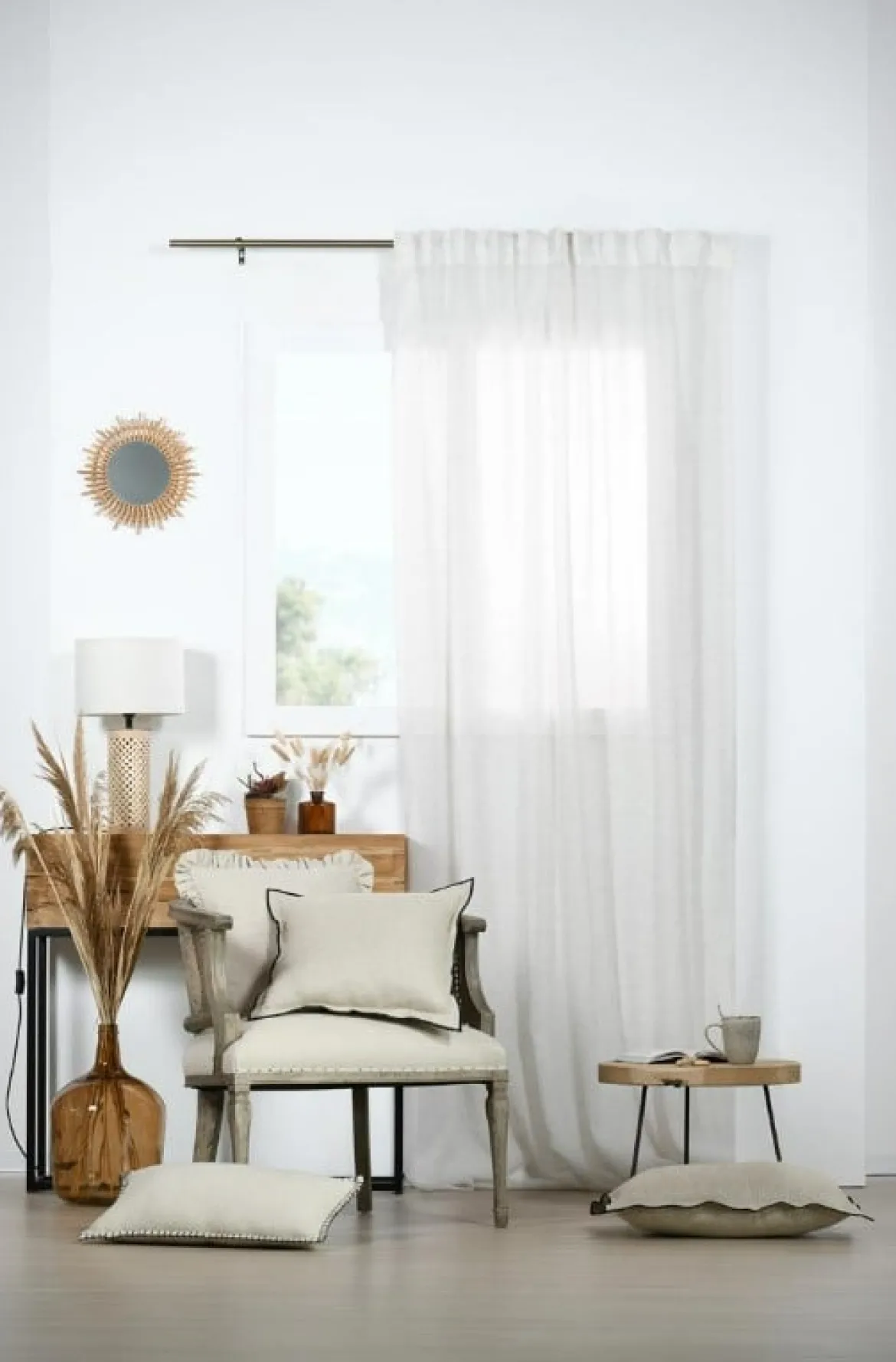 Gardine mit Schlaufenband Voile transparent natur 140x260cm