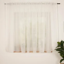 Gardine mit Smok-Schlaufenband uni Wollweiß transparent Leinenstruktur in verschiedenen Größen