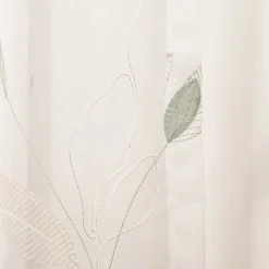 Gardine mit Smok-Schlaufenband Voile Stickerei Blätter weiß grün 2,45m Höhe und div. Breiten von SCHÖNER LEBEN.