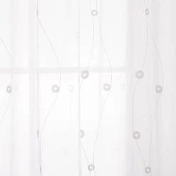 Gardine mit Smok-Schlaufenband Voile Stickerei Kreise Linien weiß grau 2,45m Höhe und div. Breiten von SCHÖNER LEBEN.