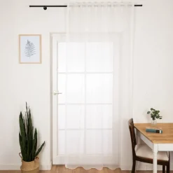 Gardine mit Smok-Schlaufenband feine Gitterstruktur ecru 2,45m Höhe und div. Breiten von SCHÖNER LEBEN.
