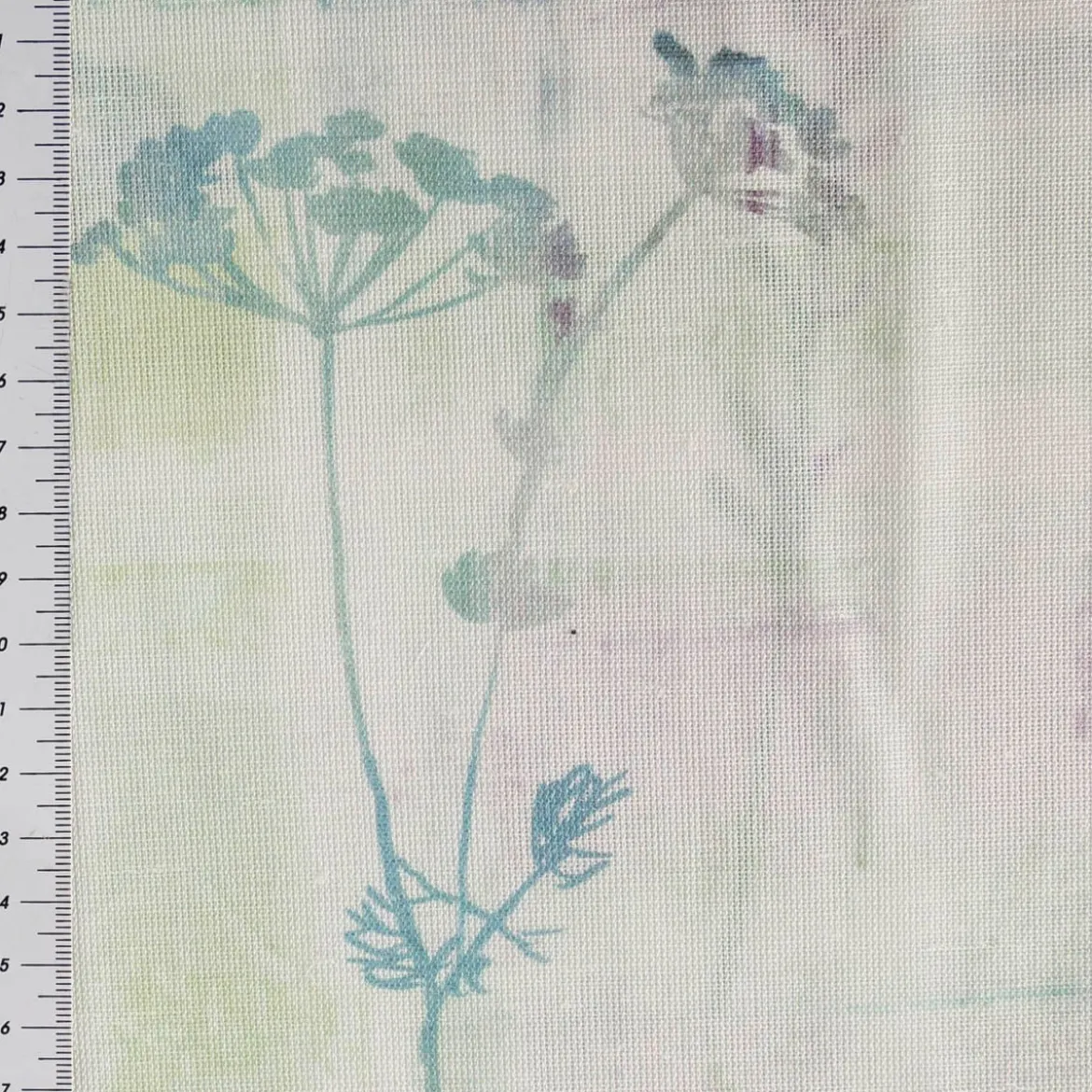 Gardinenstoff Algarve halbtransparent Aquarell weiß lila türkis grün 1,6m Breite