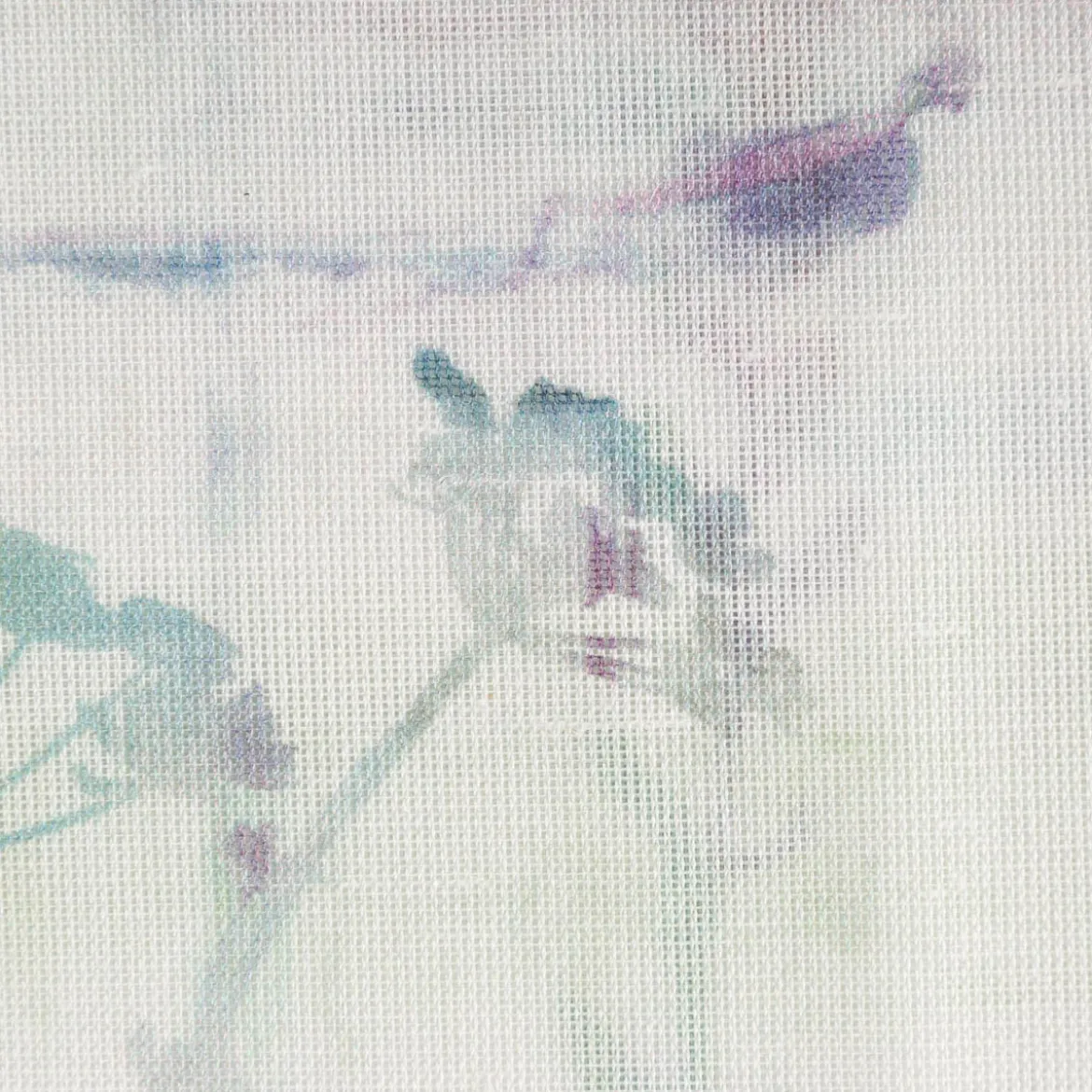 Gardinenstoff Algarve halbtransparent Aquarell weiß lila türkis grün 1,6m Breite