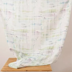 Gardinenstoff Algarve halbtransparent Aquarell weiß lila türkis grün 1,6m Breite