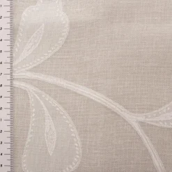 Gardinenstoff Ausbrenner CrissCross Leinenstruktur Blätterranken offwhite mit Bleiband 290cm Höhe