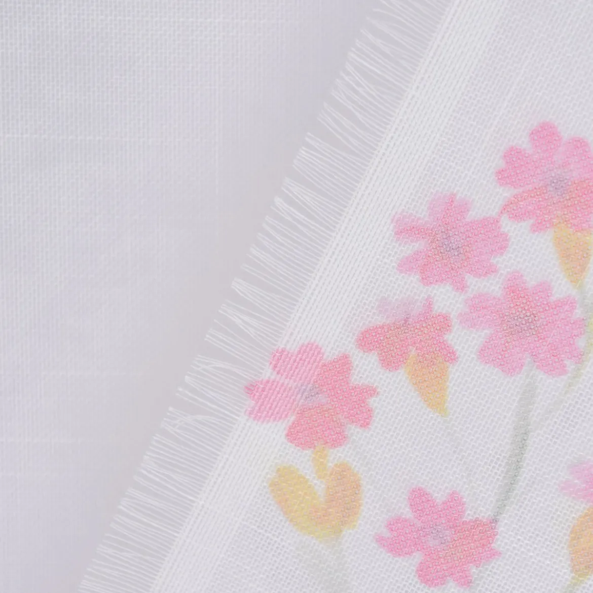 Gardinenstoff Batistoptik Leinenoptik halb-transparent Frühlingsblumen 140cm Breite