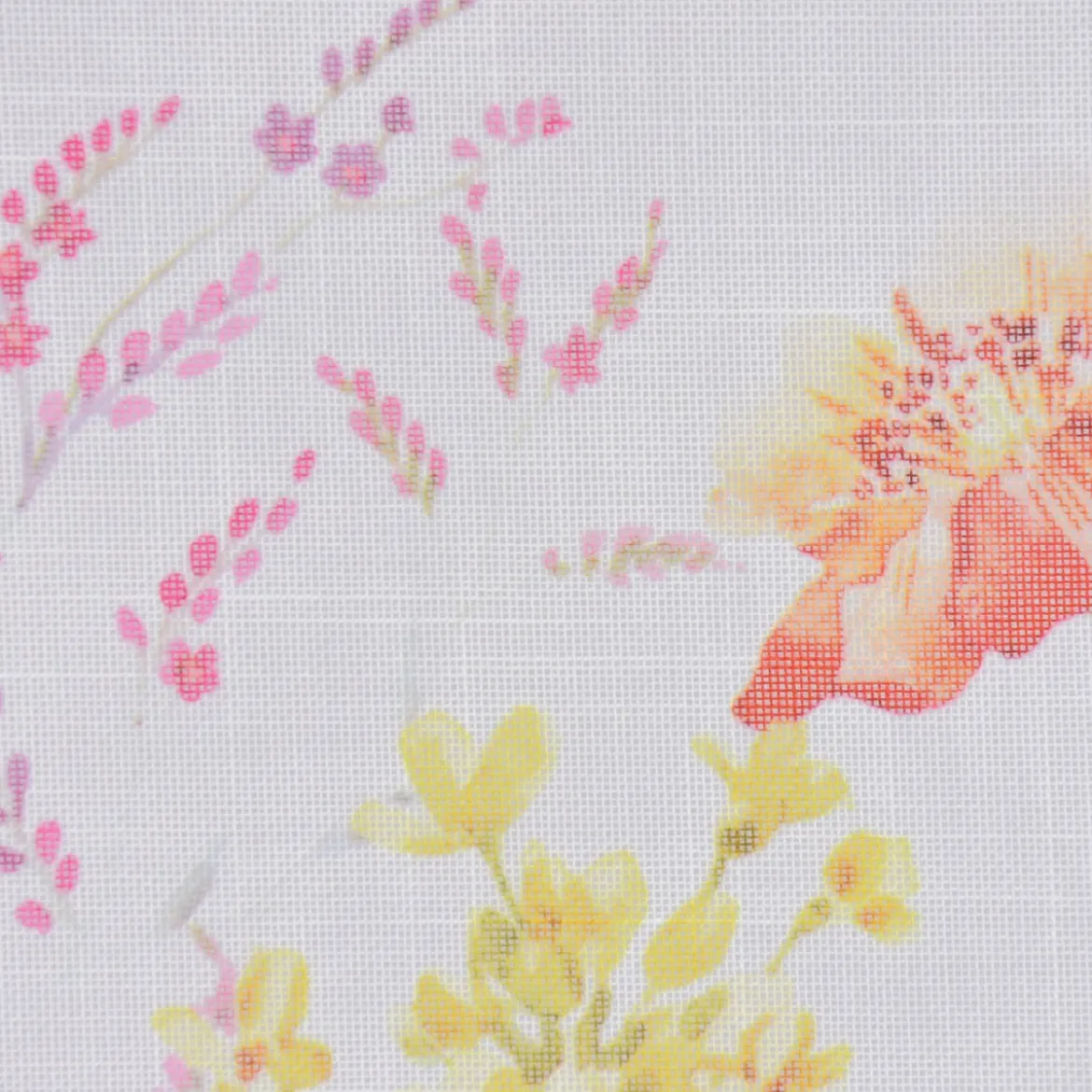 Gardinenstoff Batistoptik Leinenoptik halb-transparent Frühlingsblumen 140cm Breite