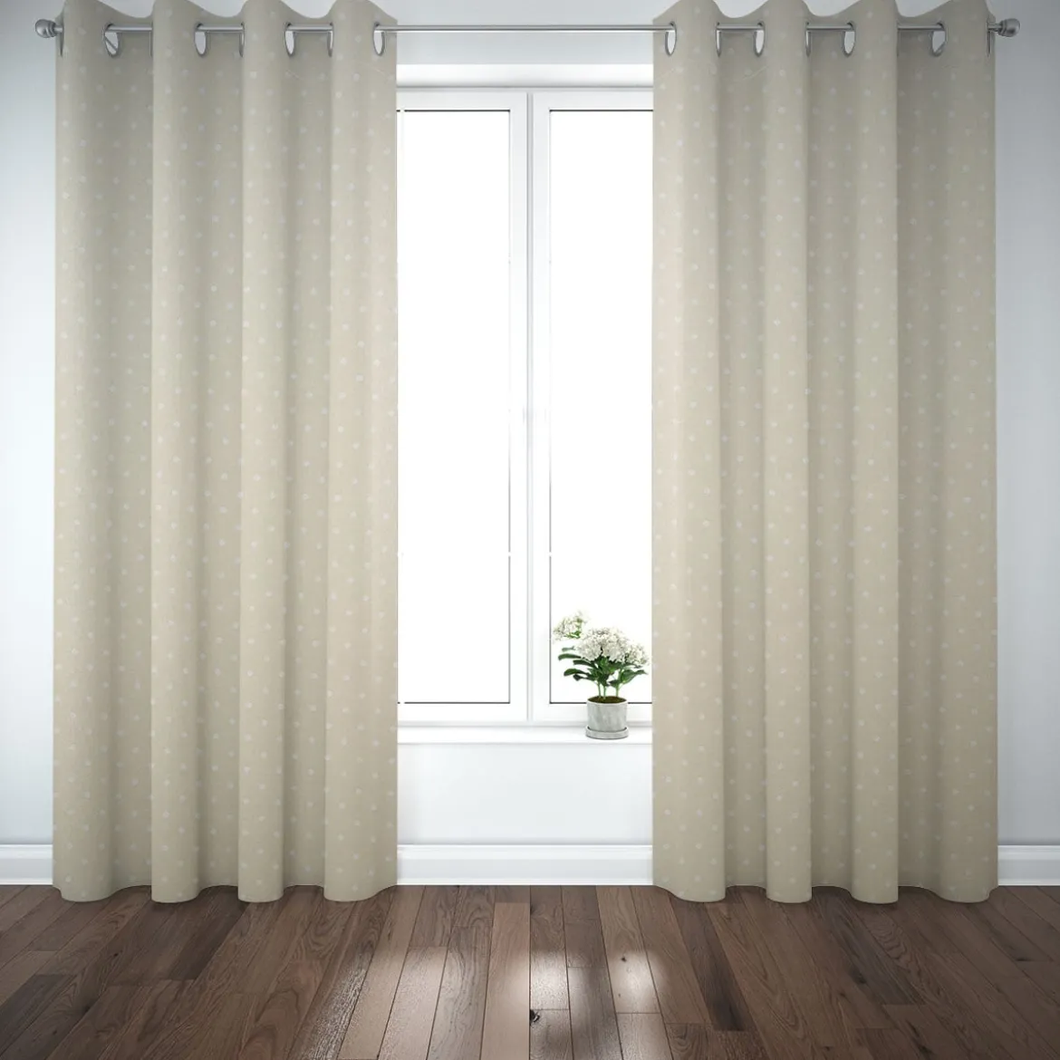 Gardinenstoff Dekostoff Baumwollstoff Full Stop Punkte beige weiß 140cm Breite